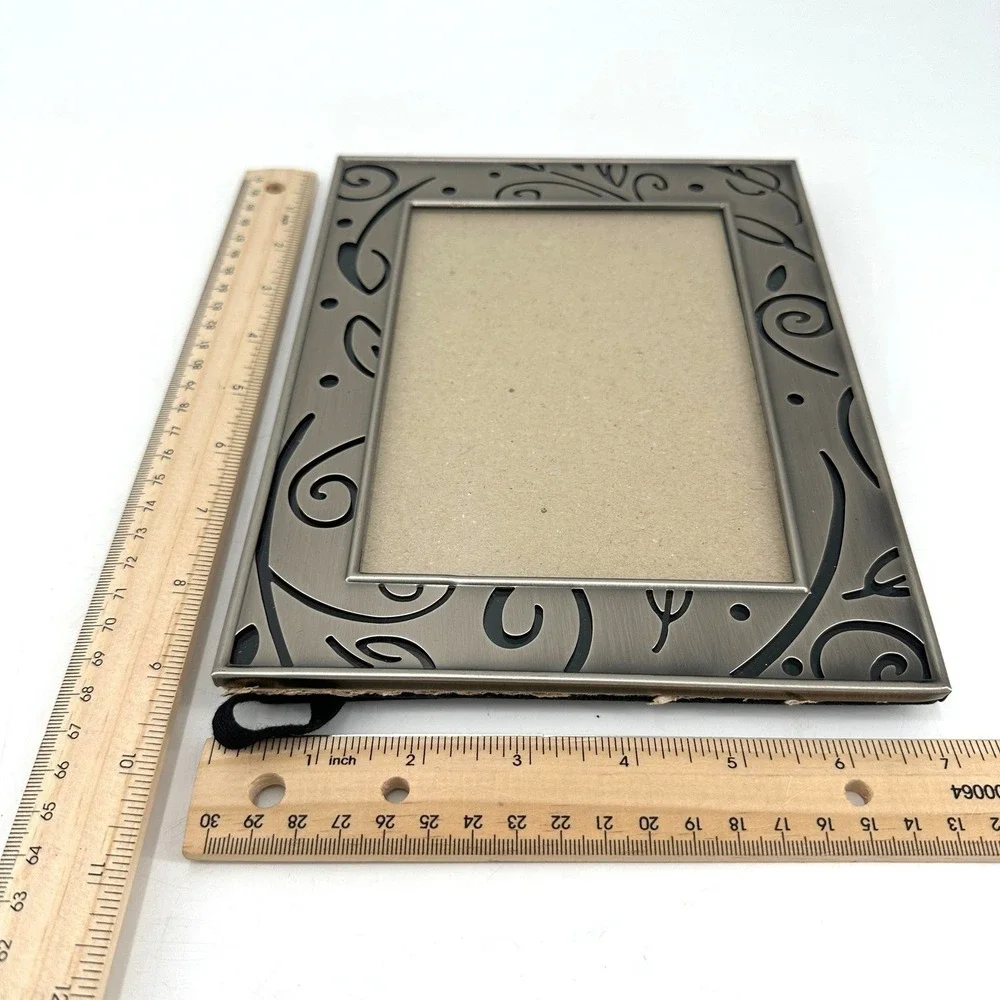 Metal Swirl Art Nouveau Inspired Tabletop Picture Frame 5x7 Photo Silver Tone